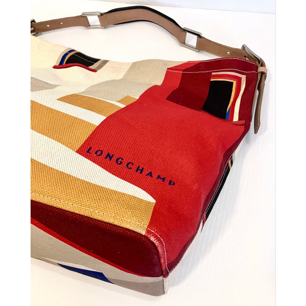 Longchamp France Canvas Shoulder Bag Finca Luisa Geometric Graphic Textile Tote - Picture 8 of 12